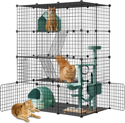 Large Cat Cage,DIY Cat Cage Enclosures Indoor Pet Home Small Animal House Detachable Playpen Metal Wire Kennels for 1-3 Cat