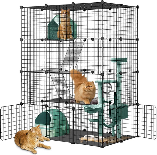 Large Cat Cage,DIY Cat Cage Enclosures Indoor Pet Home Small Animal House Detachable Playpen Metal Wire Kennels for 1-3 Cat