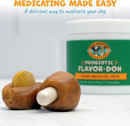 Flavor-Doh with Dog Probiotics - Flavored Pill Wrap for Dogs to Hide Capsules and Shape into Pill Pocket Treats for Dogs - Easy-to-Use Treat Paste for Pet Medicine - Savory Bacon (4.2oz)