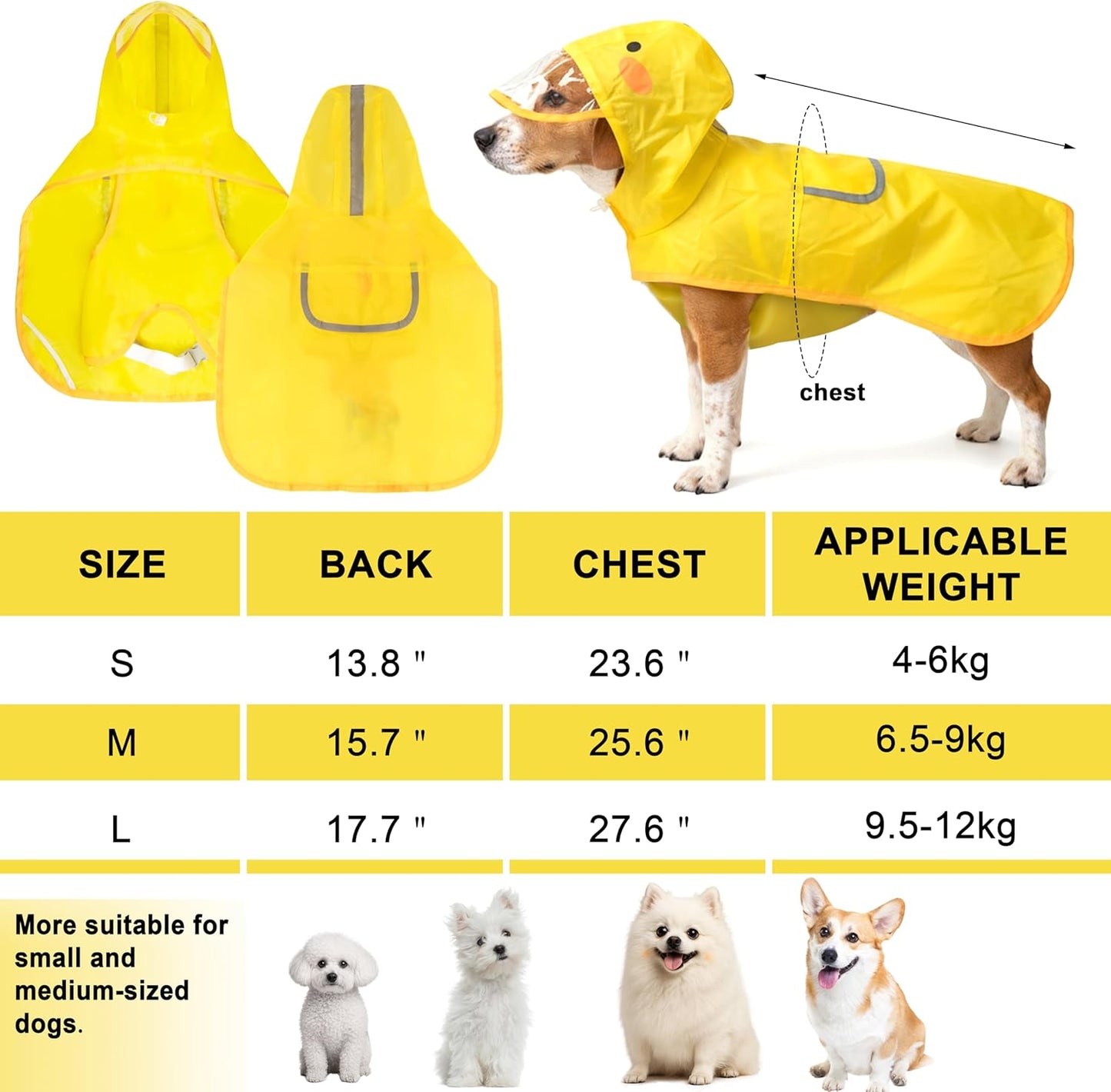 Dog Raincoat,Adjustable Waterproof Cloak Pet Hooded Raincoat Jacket,Cute Yellow Duck Poncho for Pet,M