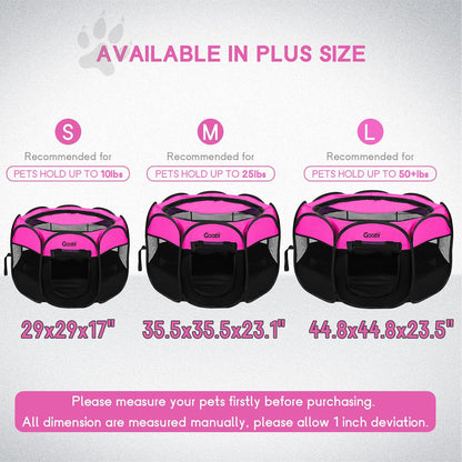 Pet Cat Playpen for Indoor Cats Enclosed, Portable Foldable Dog Playpen Outdoor Tent Crate Cage with Zipper Top Cover Door for Kitten Puppy Outside Rv Car Camper (Small Size, Pink)