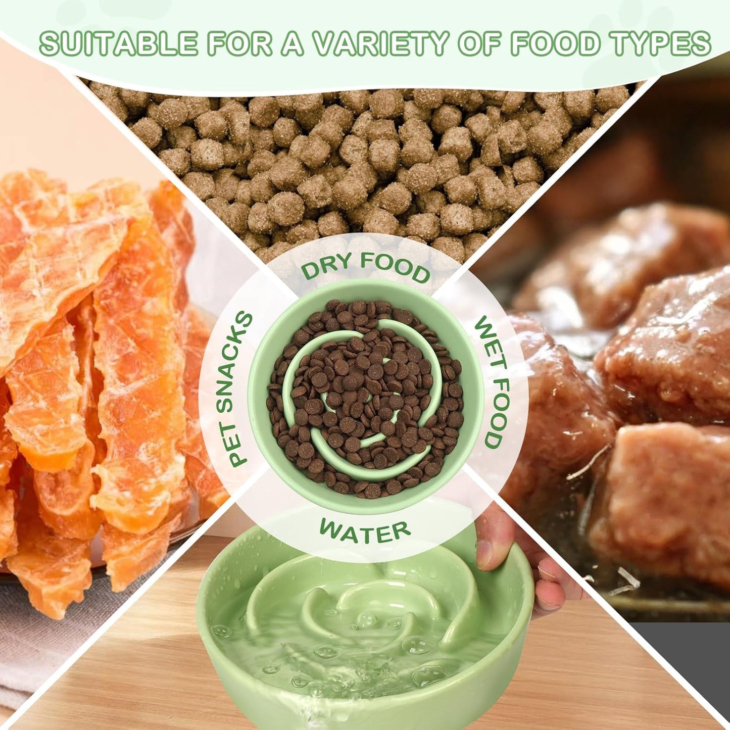 TRUVIC Ceramic Slow Feeder Dog Bowls, 1.5 Cup Puzzle Slow Feeder Bowls for Fast Eaters, Ceramic Dog Food Dish no Black Chin, Puzzle Bowl for Medium Dogs, Green