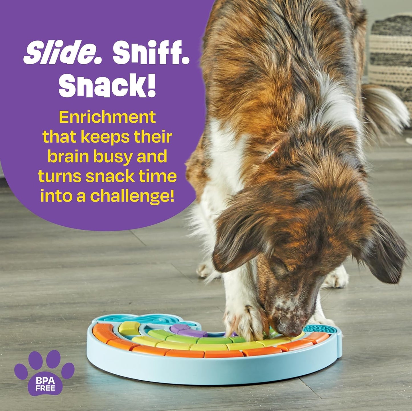 Brightkins Calming Rainbow Treat Puzzle, Outdoor Puzzle Board, Interactive Dog Toys, Dog Birthday, Enrichment Slow Feeder Bowls, Puppy Teething and Chewing, Stimulating Automatic Feeder