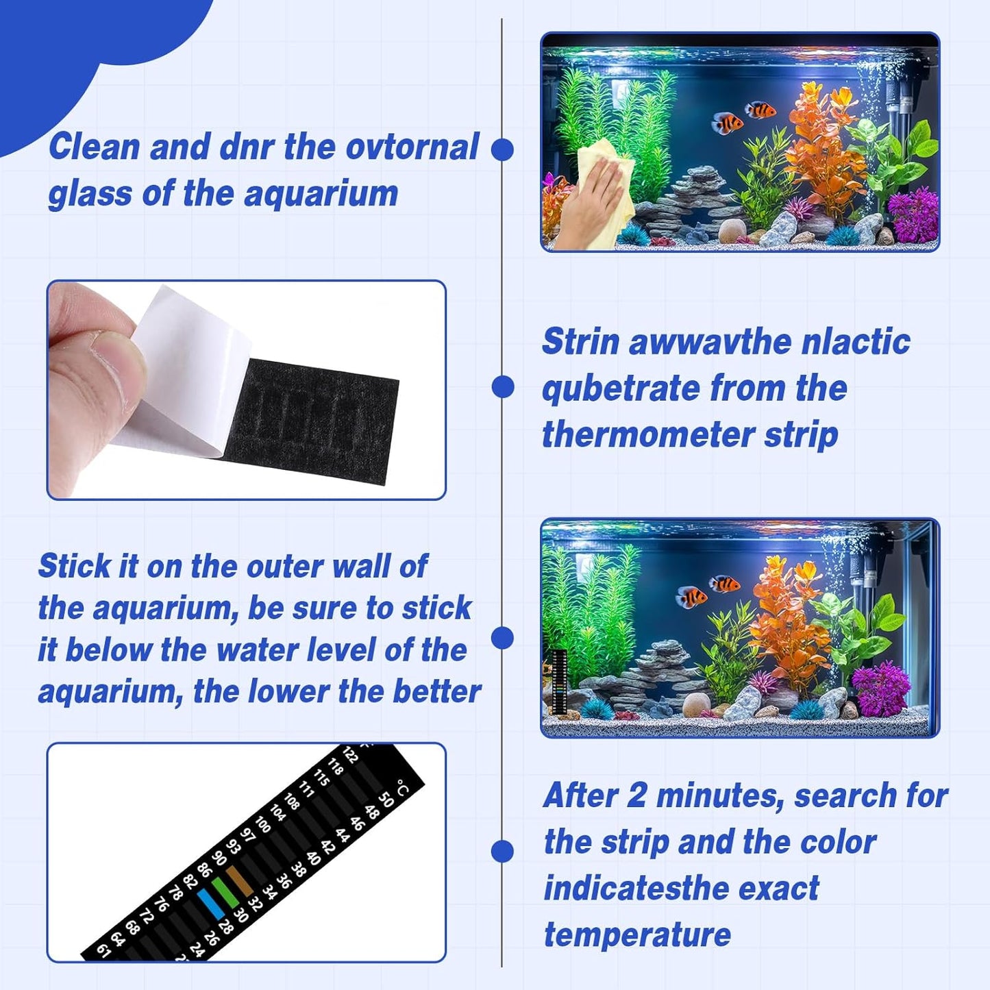 6PCS Temperature Sticker Strips Fish Tank Thermometer Aquarium Temperature Sticker, Easy-to-Read 61-122℉(16-50°C) Terrarium Adhesive Water Thermometer Test for Fish Tank Aquarium(3.54" x 0.79")