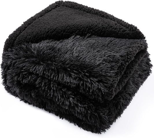 Black Fluffy Waterproof Caling Blanket for Big Dogs Fuzzy Long Faux Fur Pet Blankets for King Size Bed Covers (Black,XL-85x57in)