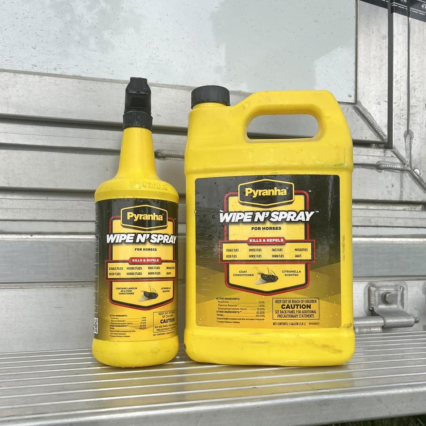 PYRANHA Wipe N' Spray for Horses - Oil-Based Long Lasting Fly Control Repels Horn, Deer, Horse, House, Stable, & Face Flies, Ticks, Mites, Mosquitoes, Gnats & Lice, 1 Gallon