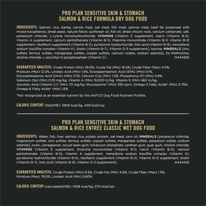 Purina Pro Plan Sensitive Skin and Stomach Salmon and Rice Formula Adult Dry Dog Food Bundle Sensitive Skin and Stomach Salmon and Rice Entree Adult Wet Dog Food