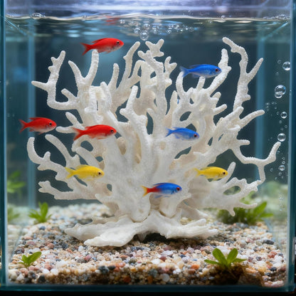 2 Pcs Artificial Aquarium Coral Reef Decor Faux Fish Tank Decoration Ornament Landscape Accessories White