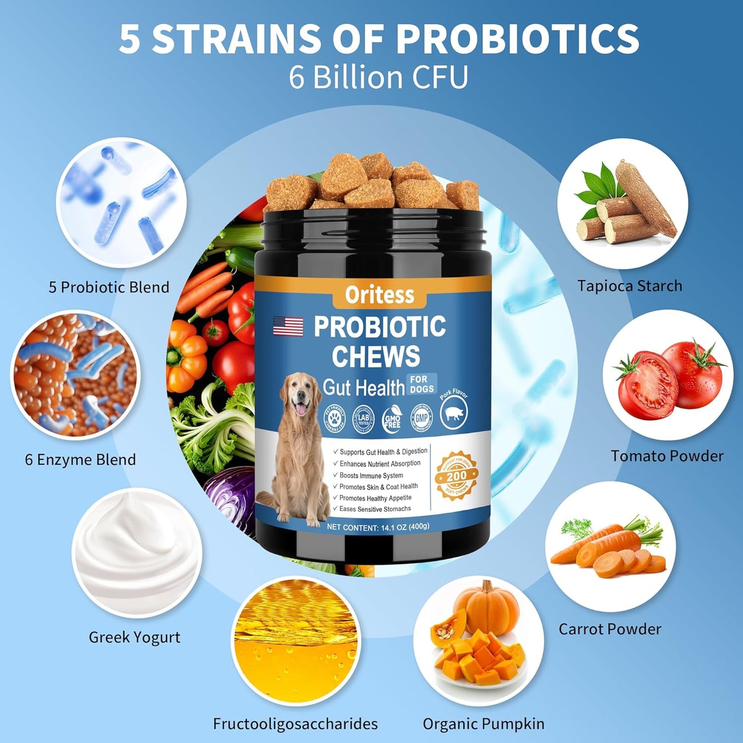 Probiotics for Dogs 200 Chews, Improve Itchy Skin Itchy Ears, Gut Health, Yeast Balance, Allergies, Immunity, Puppy Probiotic Soft Chews Reduce Diarrhea Stomach Relief (Pork)
