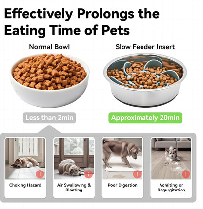 Slow Feeder Insert for 4.5"-7" Dog Bowl, Cuttable Silicone Maze with Suction Cups, Anti-Gulping Slow Eating Mat, Dishwasher Safe