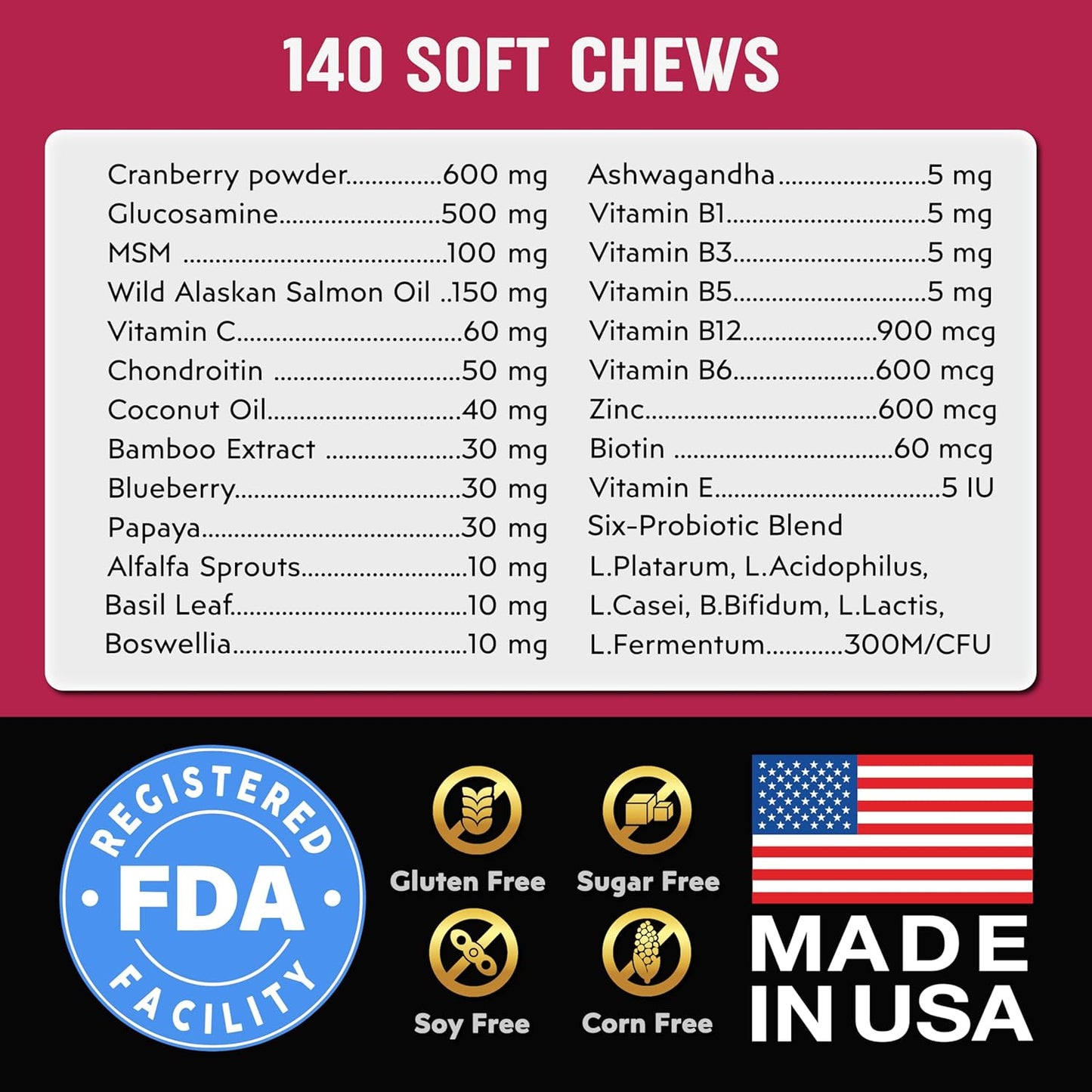 Dog Multivitamins Chewable with Probiotics - Dog Vitamins and Supplements - 140 Treats - Senior & Puppy Multivitamin for Dogs - Hip & Joint Support - Immune Health, Skin, Heart, Digestion, Probiotics