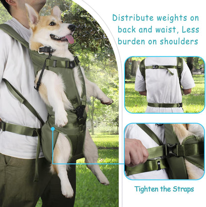 PetBonus Pet Front Dog Carrier Backpacks, Adjustable Pet Backpack, Legs Out Easy-fit Puppy Chest Carrier for Medium Small Dogs, Hands Free for Hiking, Cycling (Army Green, XL)