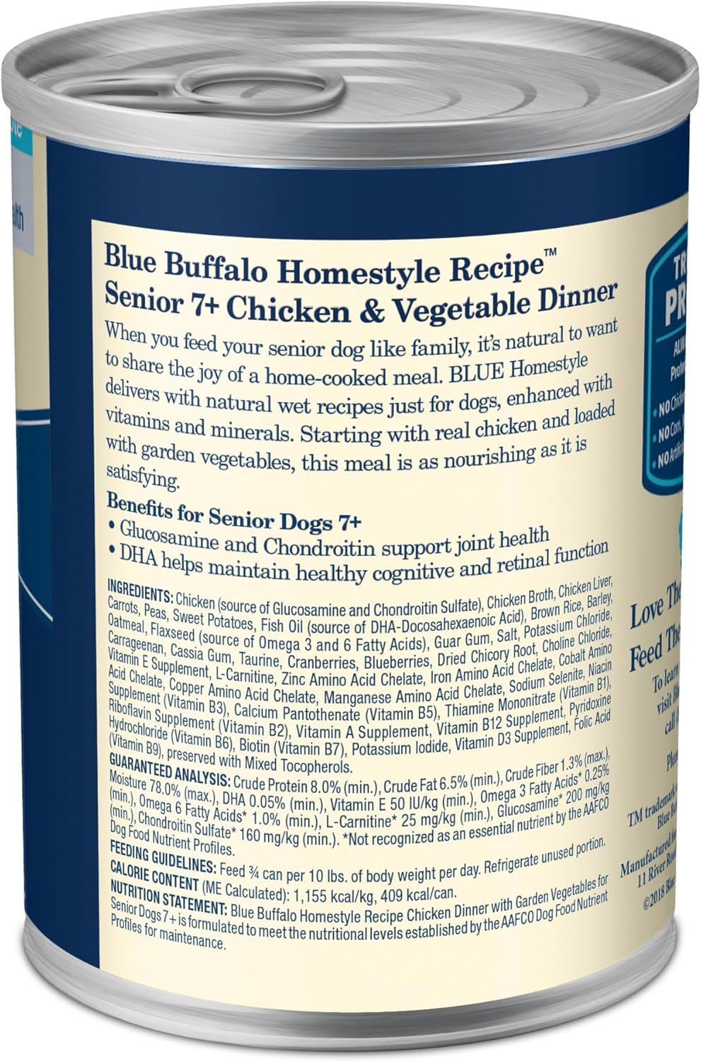 Blue Buffalo Homestyle Recipe Senior Wet Dog Food, Made with Natural Ingredients, Chicken Dinner with Garden Vegetables, 12.5-oz Cans (12 Count)
