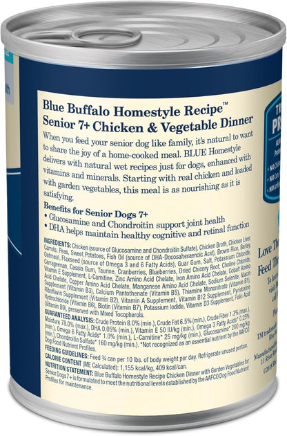 Blue Buffalo Homestyle Recipe Senior Wet Dog Food, Made with Natural Ingredients, Chicken Dinner with Garden Vegetables, 12.5-oz Cans (12 Count)