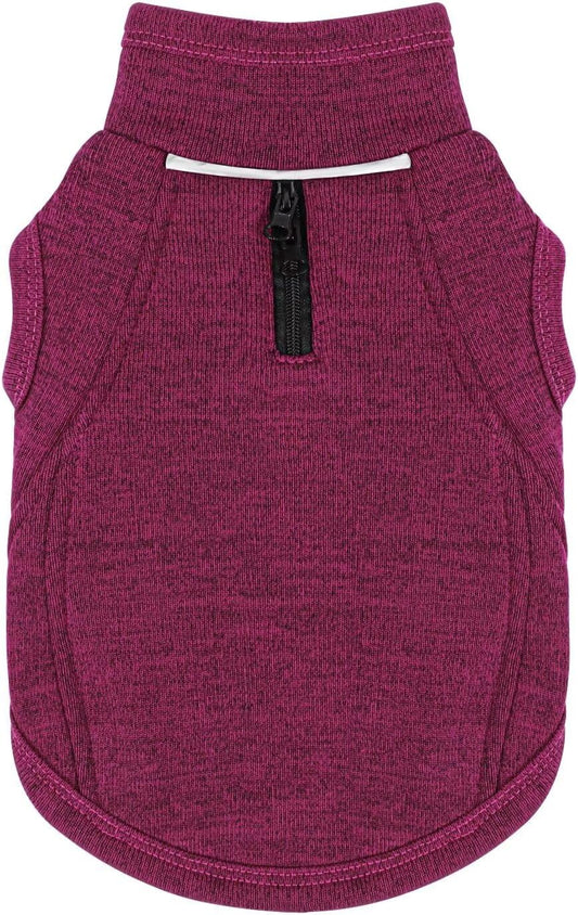 Warm Knit Dog Vest with Fleece Lining – Cold Weather Pet Jacket with Zipper Harness Opening, Adjustable Neck, Cozy and Stylish Year-Round Sweater. Purple M