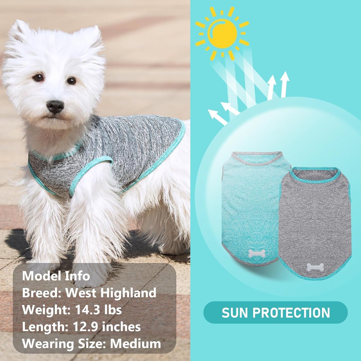 KYEESE 2 Pack Sun Protection Dog Shirts Quick Dry Soft Stretchy Dog T-Shirts with Reflective Label Tank Top Sleeveless Vest Pet Clothes for Small Medium Pet, Large, Grey+Blue