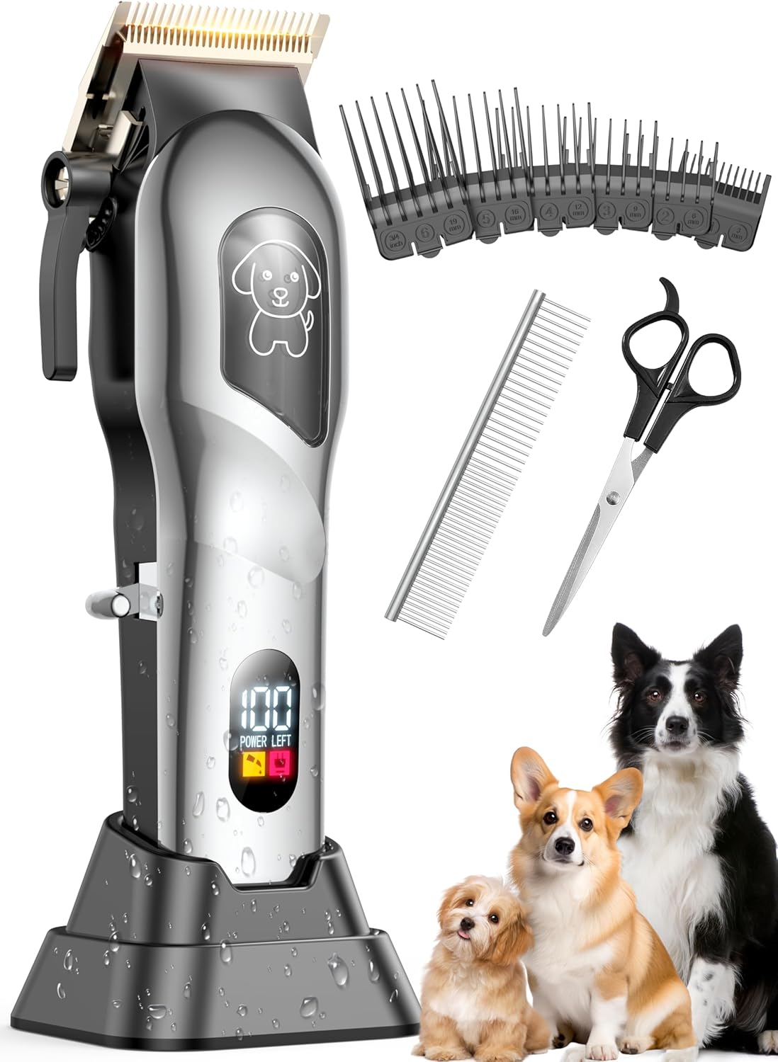 Dog Clippers for Grooming, Dog Grooming Kit for Heavy Thick Hair, Low Noise Cordless Pet Hair Trimmer with Stainless Steel Blade, Professional Rechargeable Hair Trimmer for Dogs and Cats