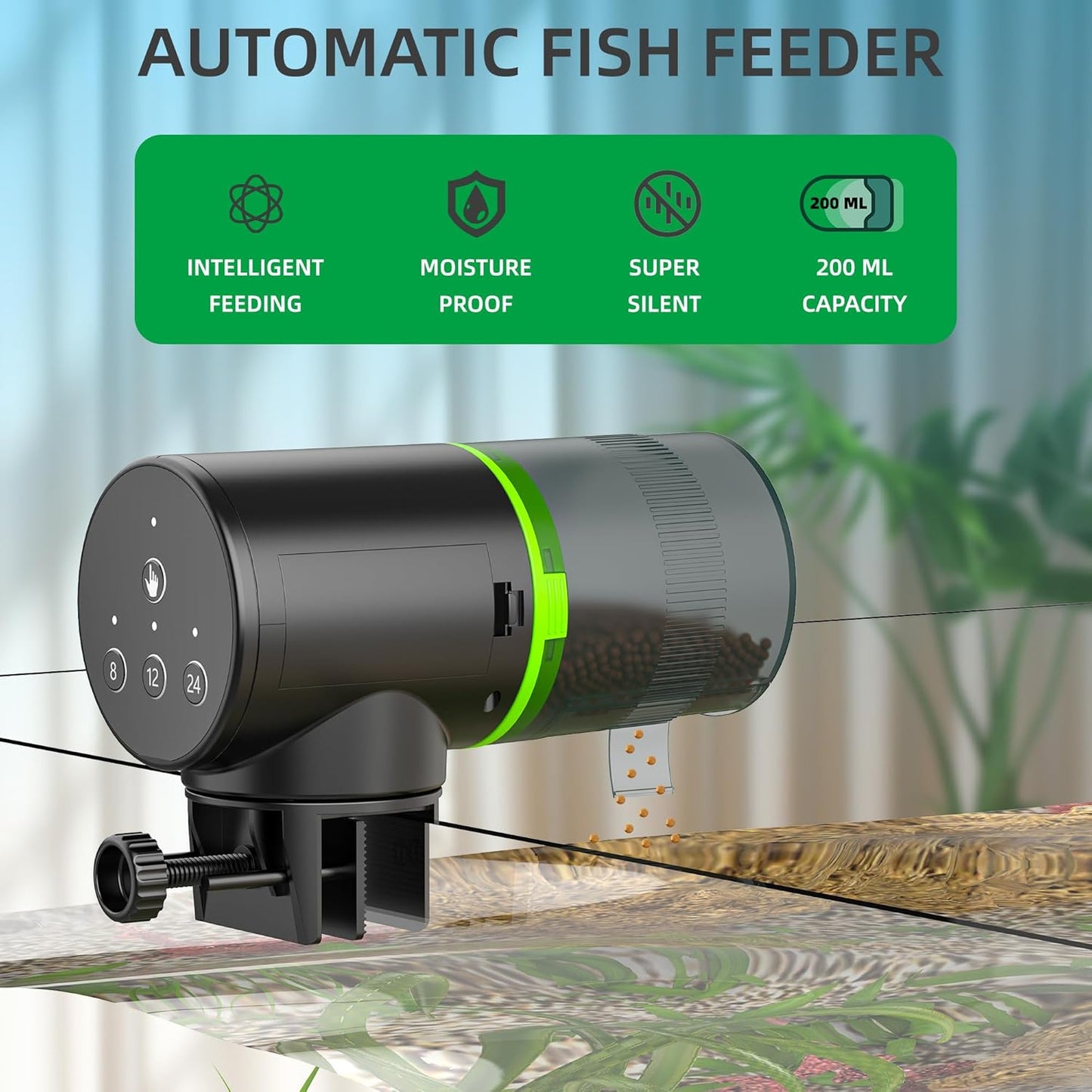 FREESEA Automatic Fish Feeder for Aquarium: Auto Fish Food Dispenser with Timer for Small Tank Betta Turtle - Battery Vacation Self Feeding for Flakes