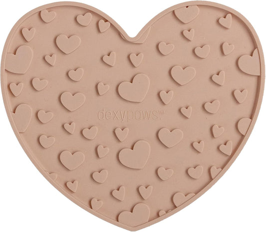 Enrichment Lick Mat: Blush Pink Heart - Grooved Silicone Dog Feeding Dish, Spread Food Or Treats onto The Mat, Pet Soothing, Suction Back