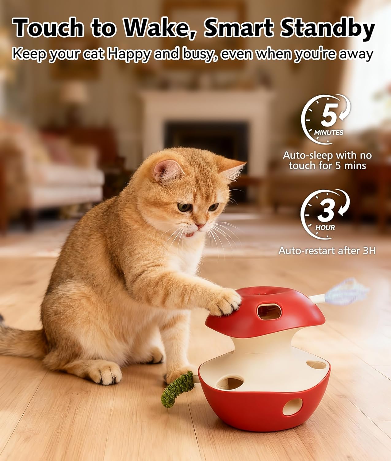 Joytale Interactive Cat Toys for Indoor Cats, Electric Whack A Mole Cats Christmas Toy Self Play Automatic, 2-Level with 10 Holes, Smart Sensor, Feather Teaser, Rechargeable for Kitten Adult, Red