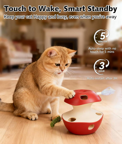 Joytale Interactive Cat Toys for Indoor Cats, Electric Whack A Mole Cats Christmas Toy Self Play Automatic, 2-Level with 10 Holes, Smart Sensor, Feather Teaser, Rechargeable for Kitten Adult, Red