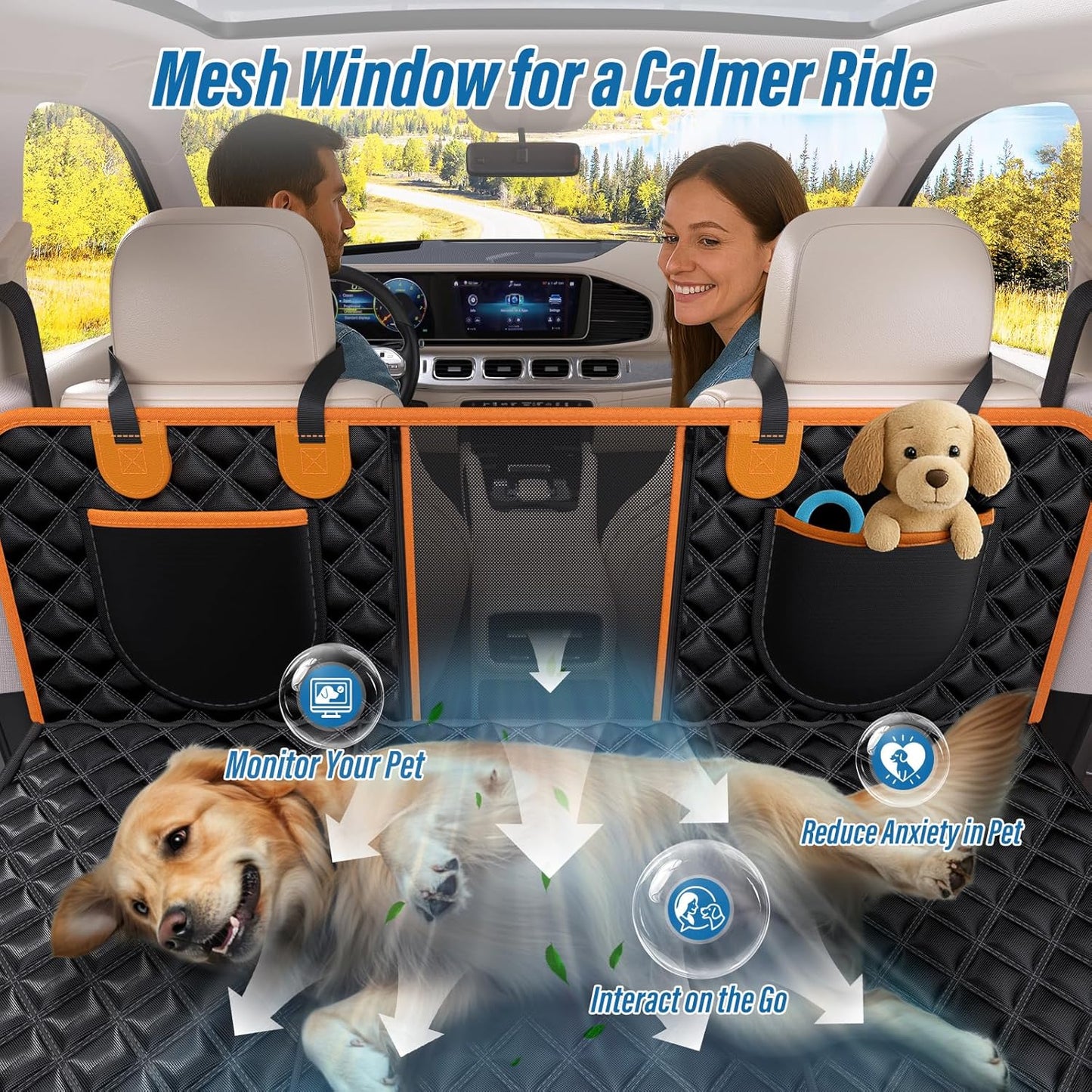 Back Seat Extender for Dogs, 7-in-1 Dog Car Seat Cover for Back Seat, Hard Bottom Car Seat Cover Holds 420lbs, Waterproof & Scratchproof Back Seat Pet Cover for Dogs, Dog Hammock for Car, SUVs