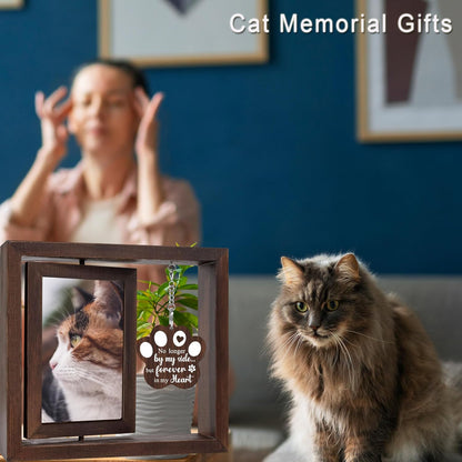 SHOW-YA Cat Memorial Gifts for Loss of Cat - Pet Memorial Gifts Cat,Loss of Cat Sympathy Gift, Cat Passing Away, Pet Remembrance Gift Cat,Rotating Wooden Cat Picture Frame 4x6 Photo