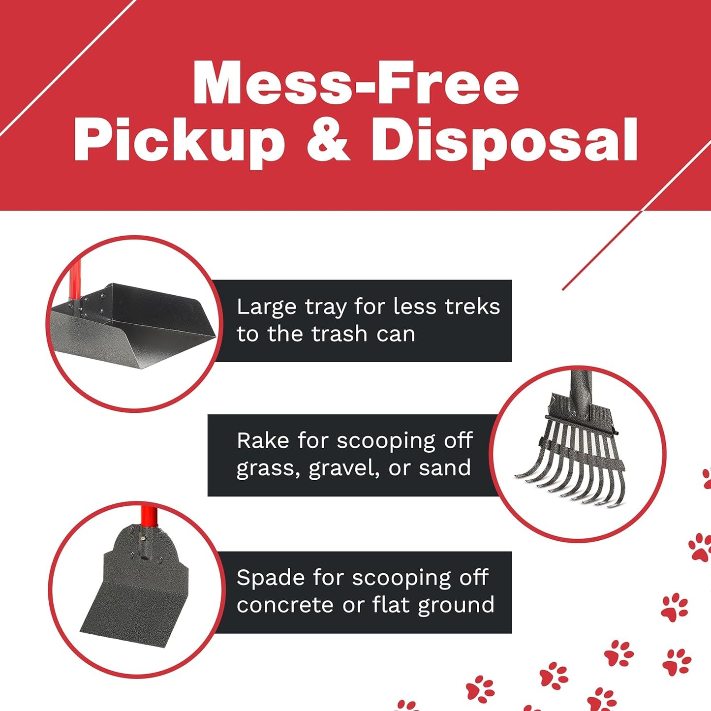 Pooper Scooper for Large Dogs, Small Dogs and Horses, Metal Poop Scooper Set with Long Handle Rake, Spade and Tray for Yard, Grass, Dirt or Gravel, Heavy Duty Aluminum Poop Picker Upper