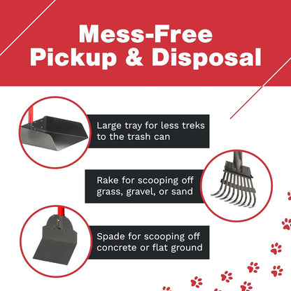 Pooper Scooper for Large Dogs, Small Dogs and Horses, Metal Poop Scooper Set with Long Handle Rake, Spade and Tray for Yard, Grass, Dirt or Gravel, Heavy Duty Aluminum Poop Picker Upper