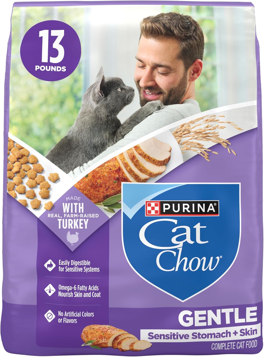 Purina Cat Chow Gentle Sensitive Stomach and Skin Dry Cat Food with Turkey - 13 lb. Bag
