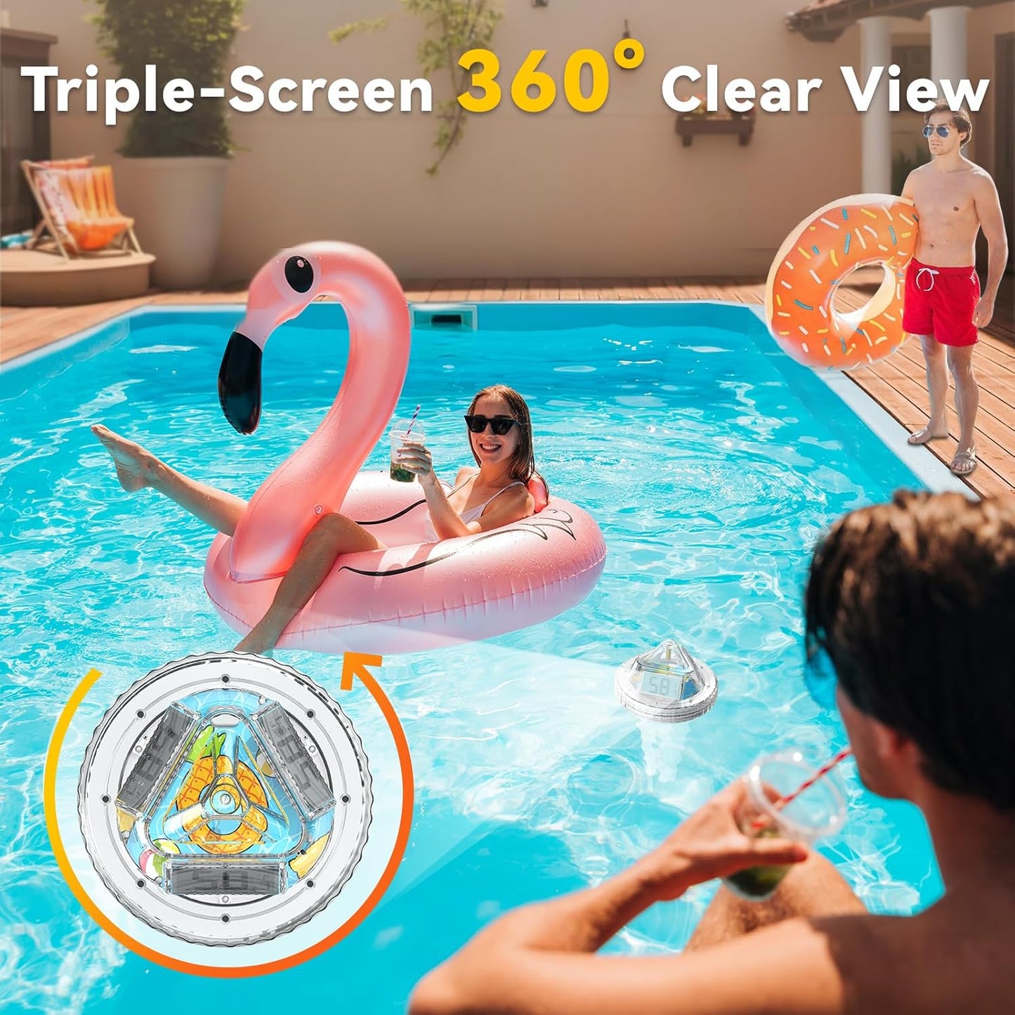 BaldrTherm Digital Floating Pool Thermometer, Anti-Fog Design with 360° Visibility, IPX7 Waterproof Water Temp Monitor for Swimming Pools, Hot Tubs, Ice Baths, Spas, Aquariums & Ponds