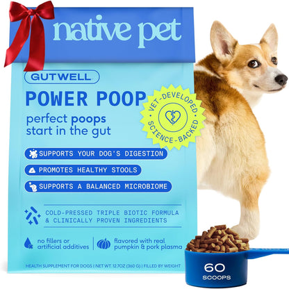GutWell Power Poop - Digestive Enzymes & Fiber for Dogs - Dog Fiber Supplements Help with Diarrhea Relief, Upset Stomach, Pet Gas & Gut Health with Targeted Triple-Biotic Blend & M-Fiber - 60 Scoops
