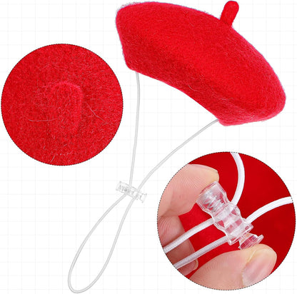 1Pcs Dog Beret for Small Dogs Cat, French Artist Dog Hats Cute Felt Cats Hat for Small Dogs Cat Halloween Christmas Hair Accessory Photo Props(Red)