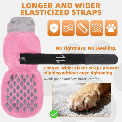 KOOLTAIL Anti Slip Dog Socks Booties to Prevent Licking Paws Scratching, Pet Boots&Paw Protector for Hardwood Floors, Dog Shoes for Winter, Traction Control Grip Socks for Small Medium Large Dogs L