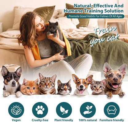 Advanced Cat Deterrent Spray, Natural Formula Cat Repellent Indoor and Outdoor, Strengthened Cat Scratch Deterrent for Furniture, Sofas, Rugs, Curtain Protection, Stop Cats from Urinating (Green, M)