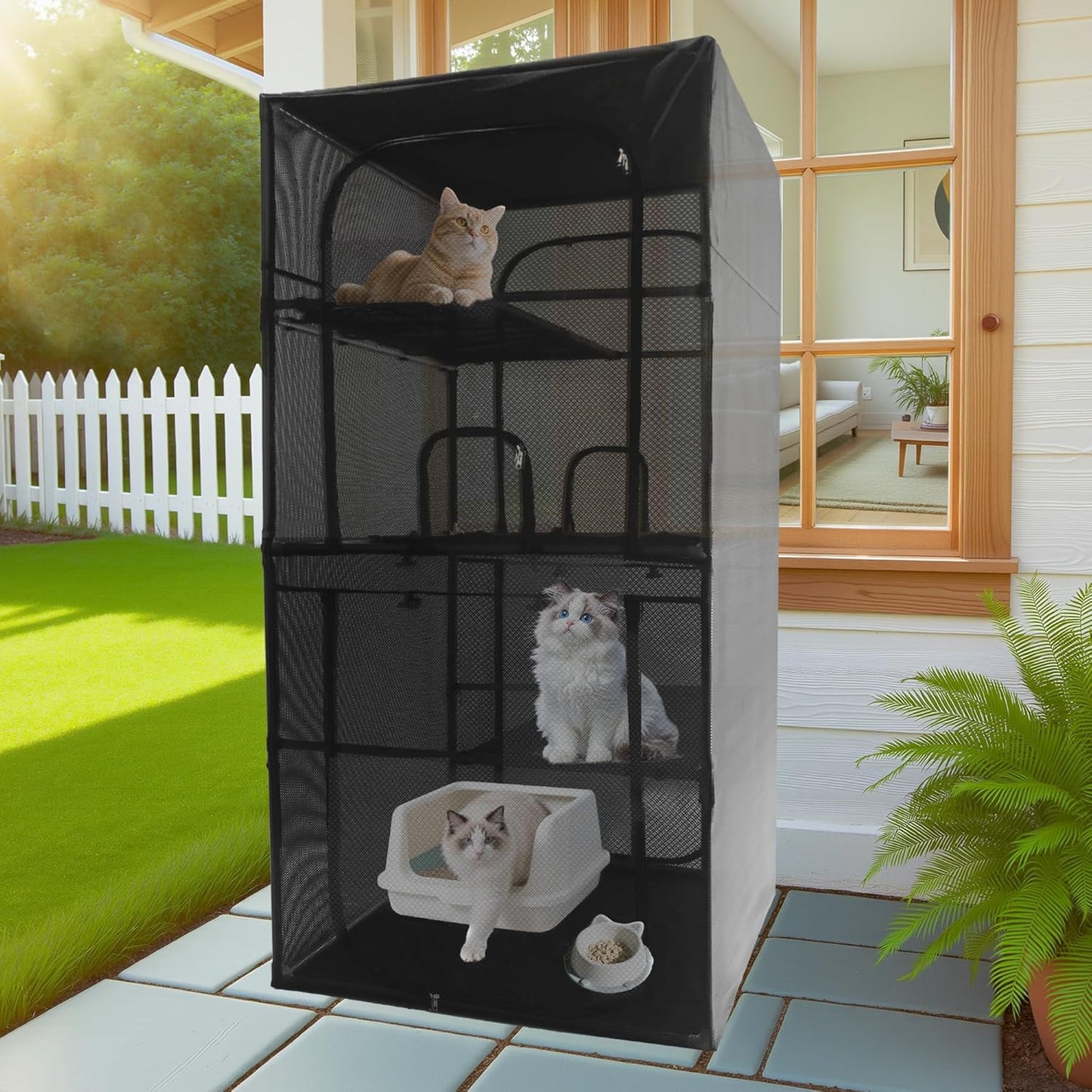 Catio Outdoor Cat Enclosure Window 72.4" H Large Cat Cage with Perches 4 Tiers Cat Patio Playpen Kitten Kennel for Multiple Indoor Cats (36.2“L× 36.2”W ×72.4" H)