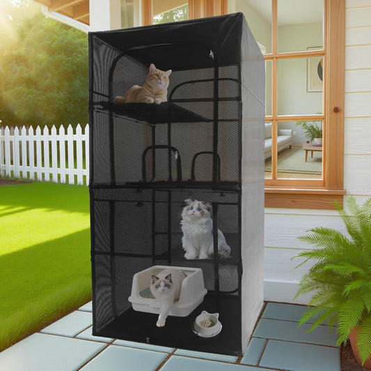 Catio Outdoor Cat Enclosure Window 72.4" H Large Cat Cage with Perches 4 Tiers Cat Patio Playpen Kitten Kennel for Multiple Indoor Cats (36.2“L× 36.2”W ×72.4" H)