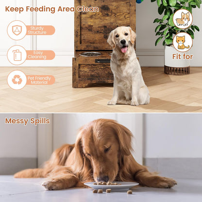 Dog Feeding Station with 2 Elevated Dog Bowls, Pet Feeding Station with Storage Cabinet Organizer, Flip-Up Lid, Anti-Toppling Design, for Pet Food and Pet Supplies, Rustic Brown