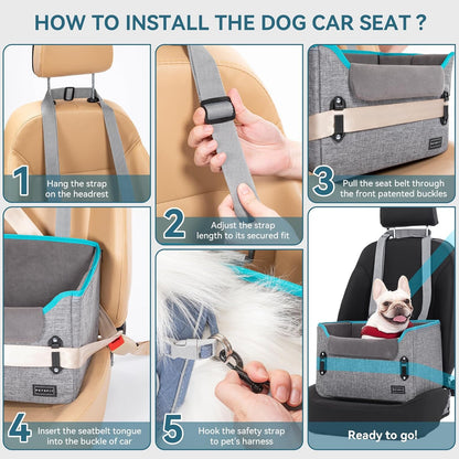 PETSFIT Dog Car Seats for Small Dogs, Patent Safe Buckles Dog Booster Car Seat, Cat Cars Seat with Safety Belt, Suitable for Small Pets Up to 25lbs (Grey)