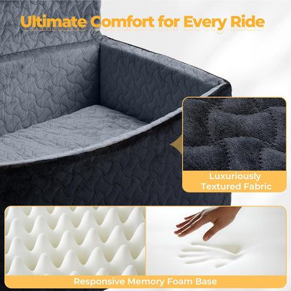 Dog Car Seat for Large Medium Dogs up to 60 lbs – Elevated Dog Booster Seat for Cars with Extra-Safe 14in High Front, Memory Foam Cushion, Washable Cover, Backseat Pet Car Bed (Black/Grey)