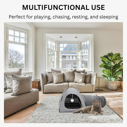 AIXINPET Cat Tent Tunnel, Collapsible Cat Play House with Tunnel for Kittens and Small Pets,with Toy Balls, Anti-Scratch Fabric,Cat Tunnel Bed & Cats Bed Cave for Indoor and Outdoor Cats (Gray)