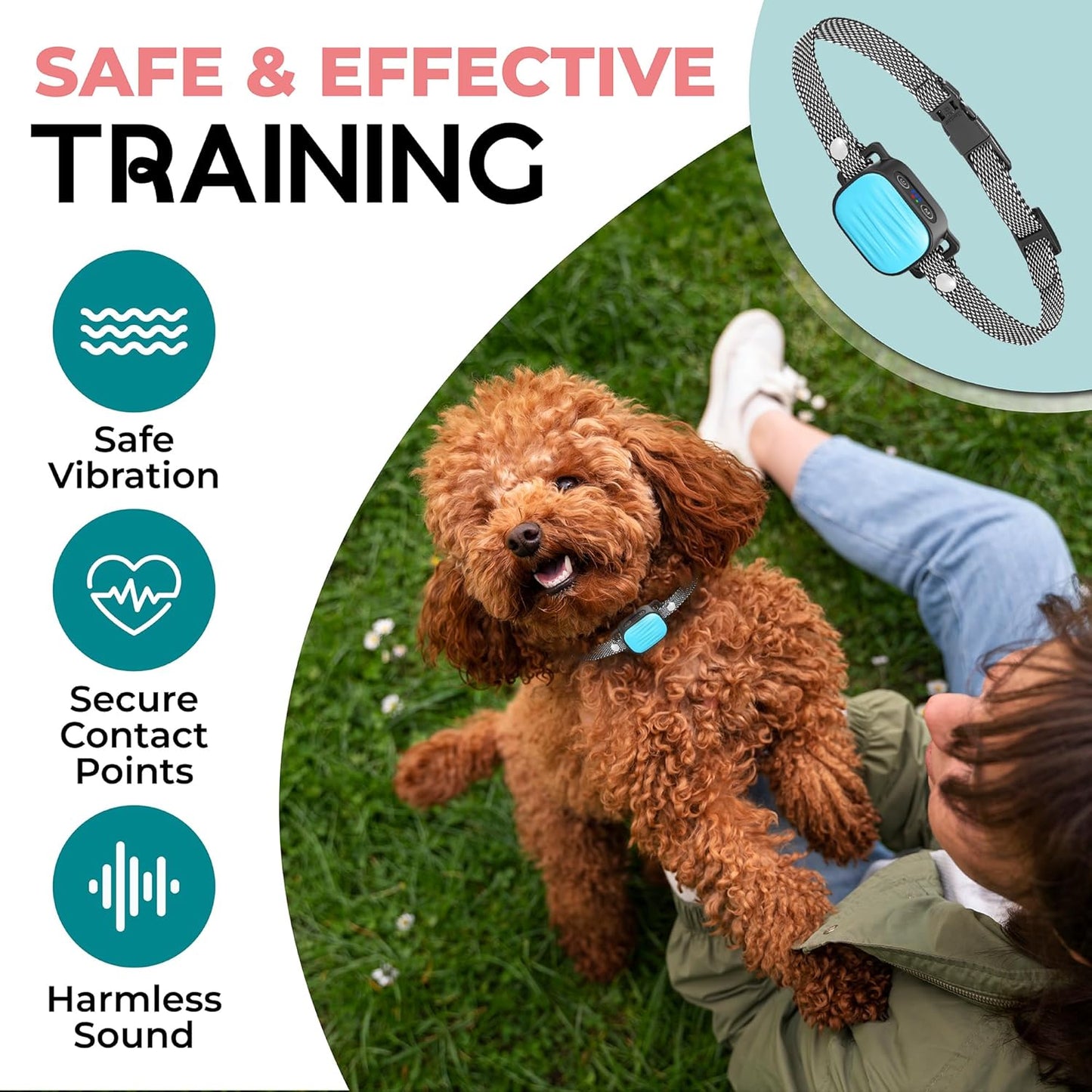 Bark Collar for Small/Medium Dogs, No Shock Anti Bark Collar, Rechargeable Anti Barking Collar w/2 Vibration & Beep Modes, Waterproof Shockless Smart Dog Stop Barking Control Device (Blue)