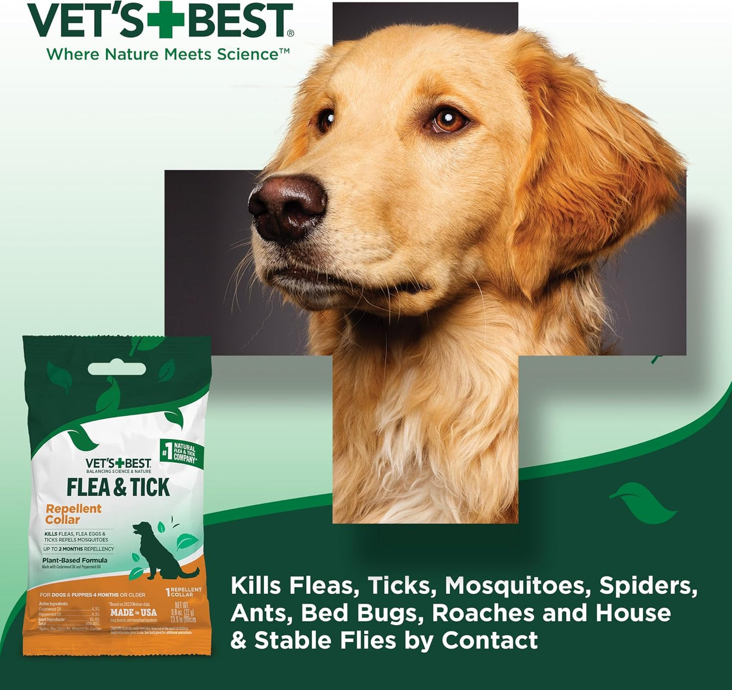 Vet's Best Natural Flea and Tick Collar for Dogs – Natural Repellent Collar with Plant-Based Ingredients – Flea and Tick Prevention and Treatment – Fits Small to Large Dogs – Up to 20” Neck Size