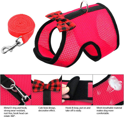 Rypet Small Animal Harness and Leash - Soft Mesh Pet Harness with Safe Bell, No Pull Comfort Padded Vest for Small Pet Red