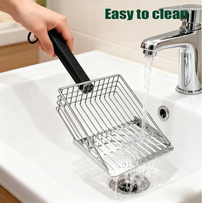 XIAOXINGYUN Stainless Steel Cat Litter Scoop, Metal Cat Litter Scooper with Holder, Heavy-Duty Cat Scooper with Coarse and Fine Grids for Quick Screening and Easy Cleaning