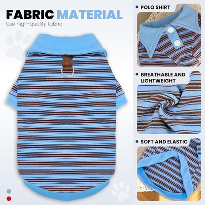 Fleece Dog Sweatshirt with Leash Ring Lightweight Stretchy Dogs Polo Shirt Striped Sleeves Pet Clothes Soft Dog Sweaters for Small Medium Dogs（Blue,Large）