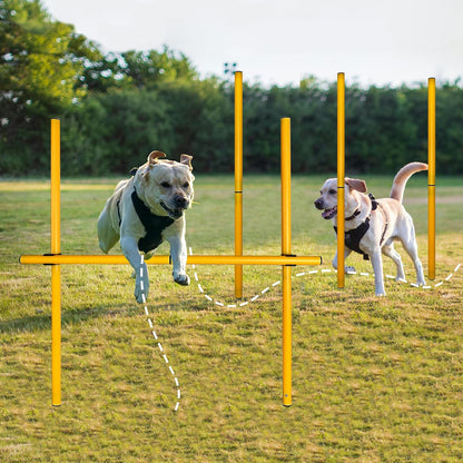 TNZMART 2.6 FT Dog Agility Obstacle Course Backyard Set Wave Poles and Adjustble Hurdles Training Exercise Equipment for Dogs (Pack of 3 Yellow)