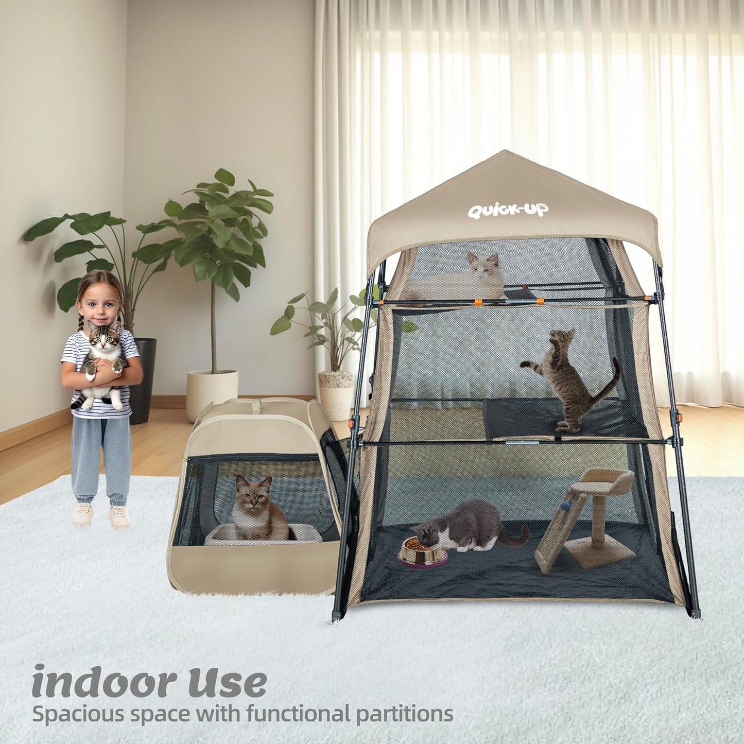 Catio Outdoor Cat Enclosure Combo for Indoor and Outdoor,3 Tier Cage Inside, Pop up Catio,Portable and Foldable(Includes one cat Tower Tent,one Tunnel and a cage) + cat Tunnel(2 Packs)
