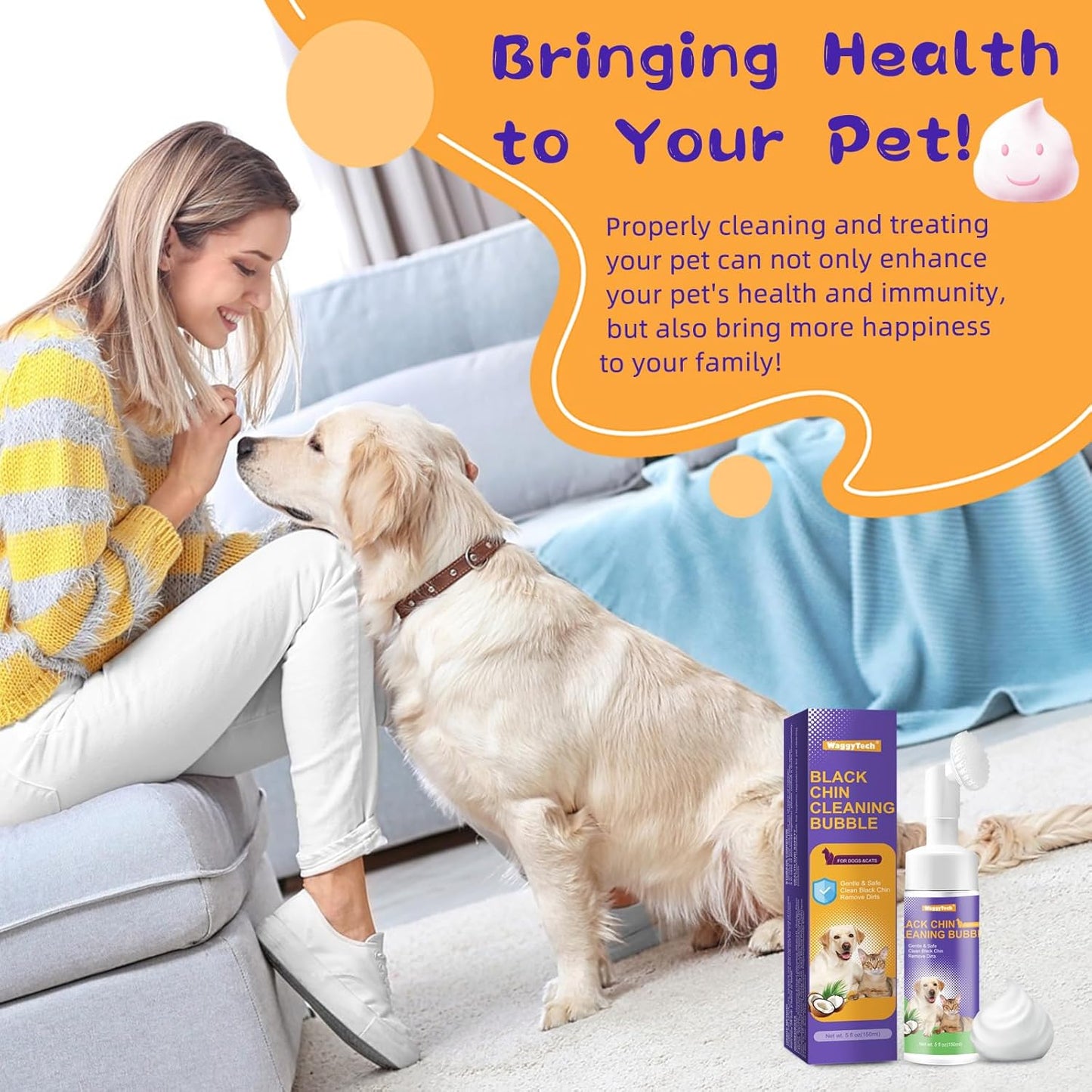 Cat Black Chin Cleaner 5fl.oz, Cruelty-Free Cat Acne Chin Treatment with Soft Silicone Brush Head, Removes Feline Blackheads, 2 in1 Hair Health Cleaner-Oil | Dirt-(White)