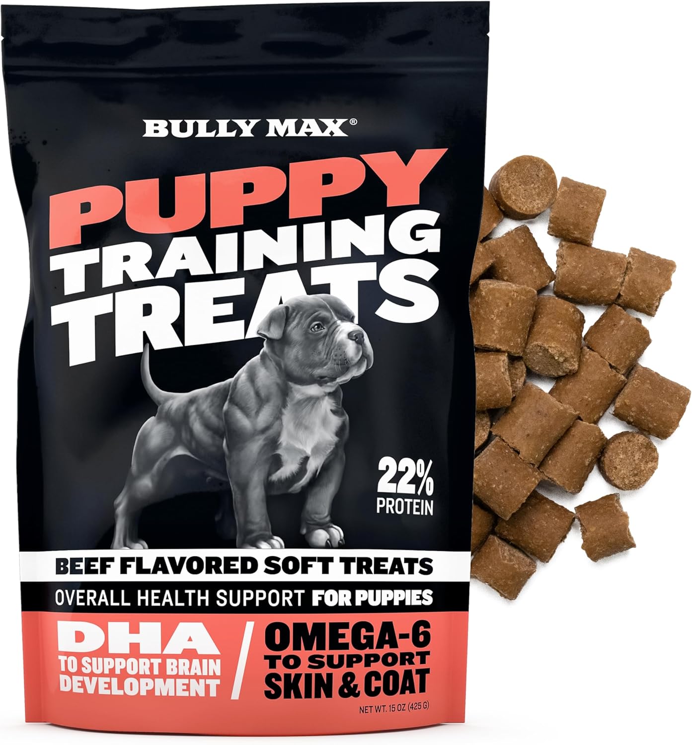 Bully Max Puppy Growth Lamb Dry Food 24/14 (5 lbs.) + Puppy Training Treats, Beef Flavor – for Small Dogs and Large Breed Puppies – Supports Healthy Growth, Training and Skin & Coat